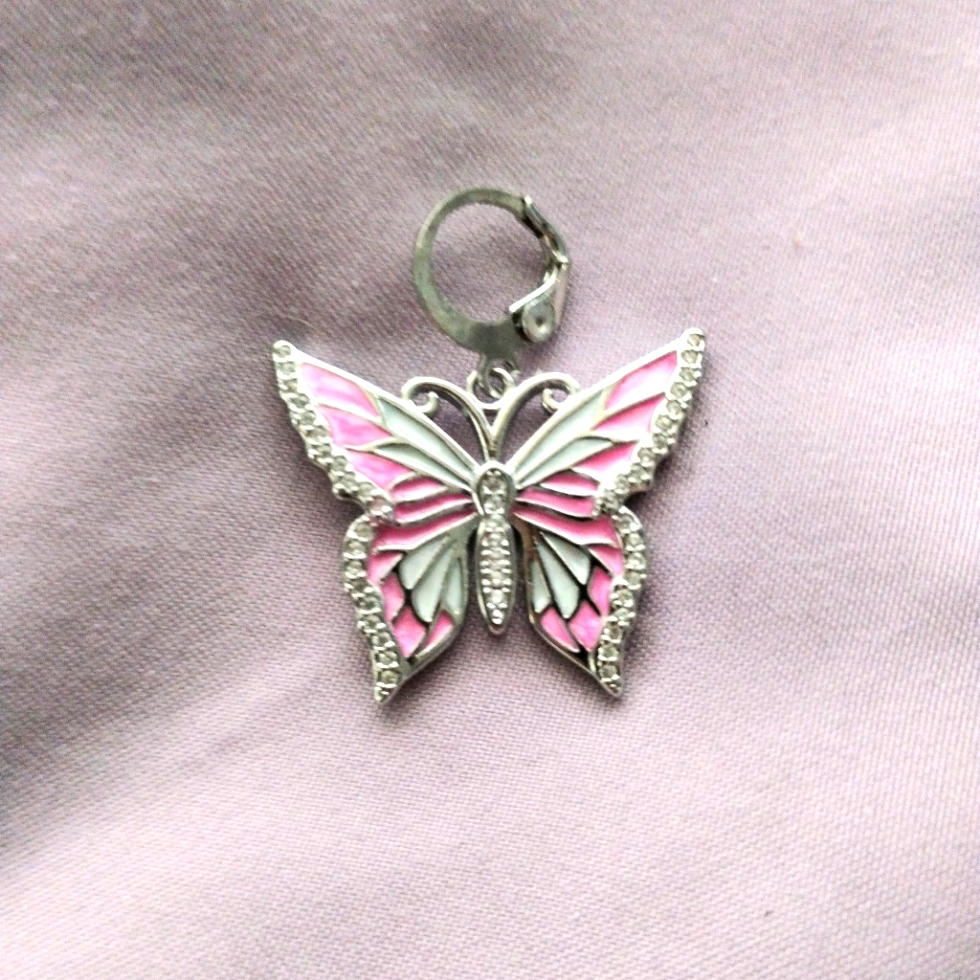Pink And Silver Butterfly Charm Pendant
